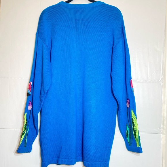 CEDAR  tight Knit beaded patch size L turquoise long sleeve pullover - Picture 3 of 9
